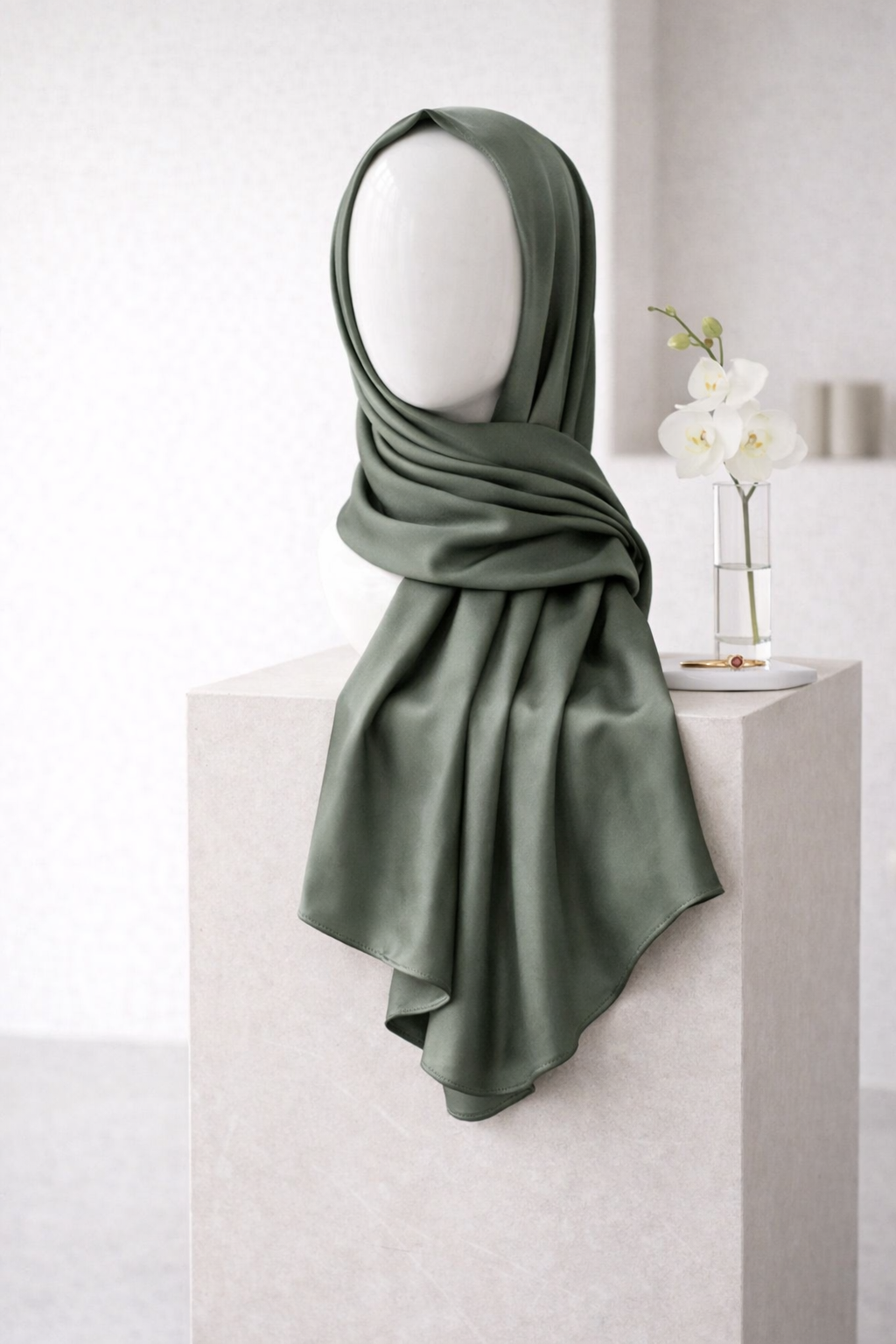 Hijab YARA Vert Émeraude tissu léger fait main - NOOR CREA