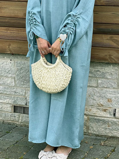 Abaya Manches Cordon — Robe Longue Modeste & Élégante