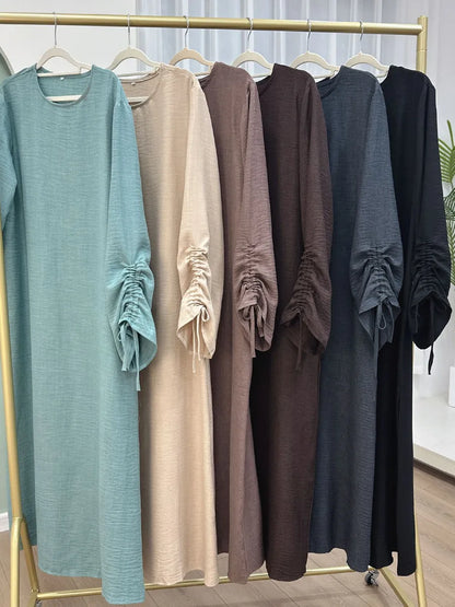 Abaya Manches Cordon — Robe Longue Modeste & Élégante