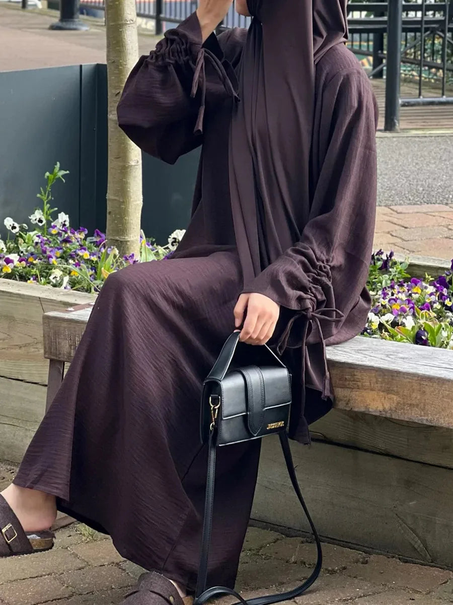 Abaya Manches Cordon — Robe Longue Modeste & Élégante