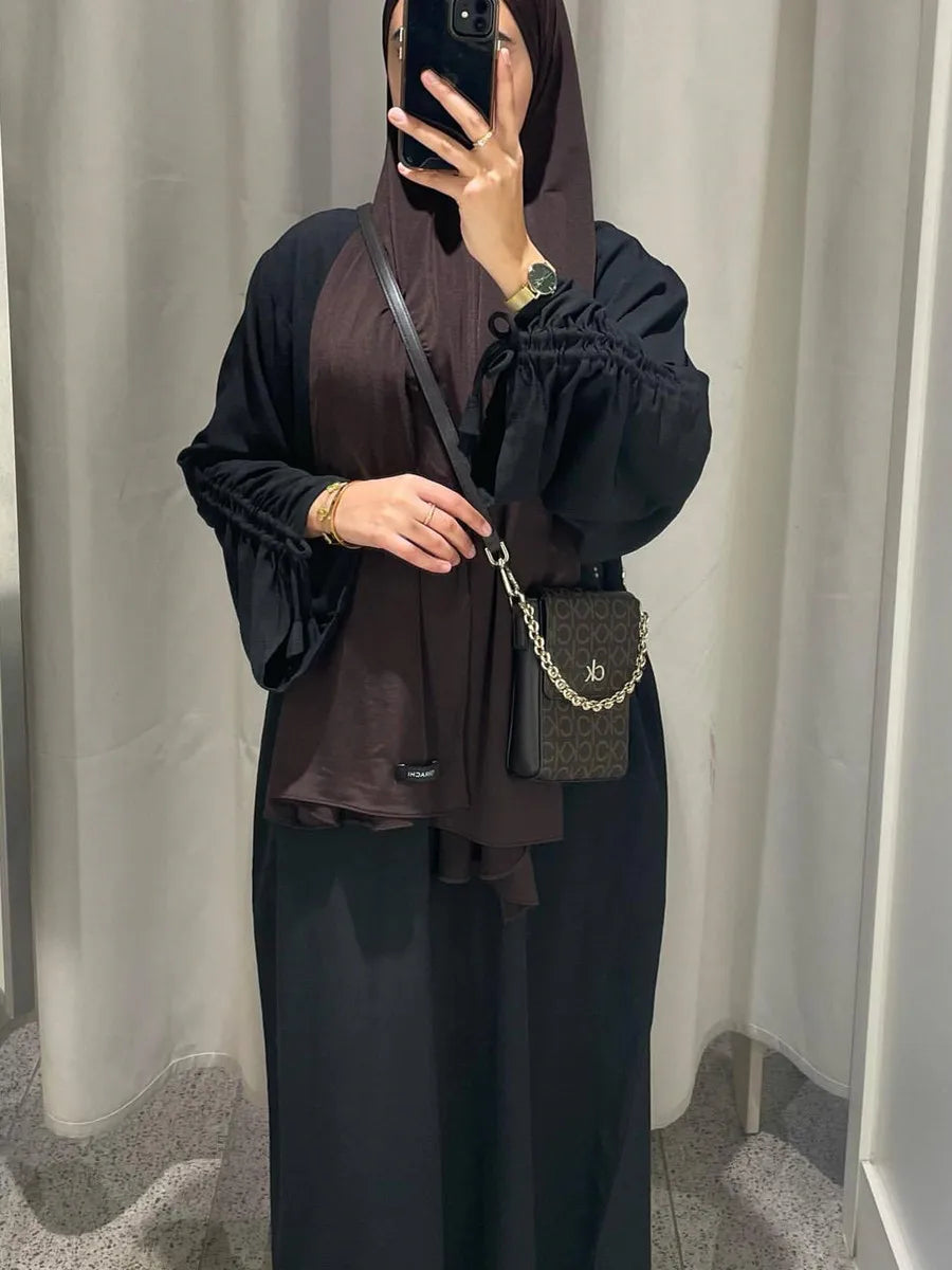 Abaya Manches Cordon — Robe Longue Modeste & Élégante